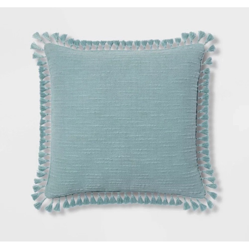 Textured Euro Slub Tassel Decorative Throw Pillow - Threshold - Light Teal Blue